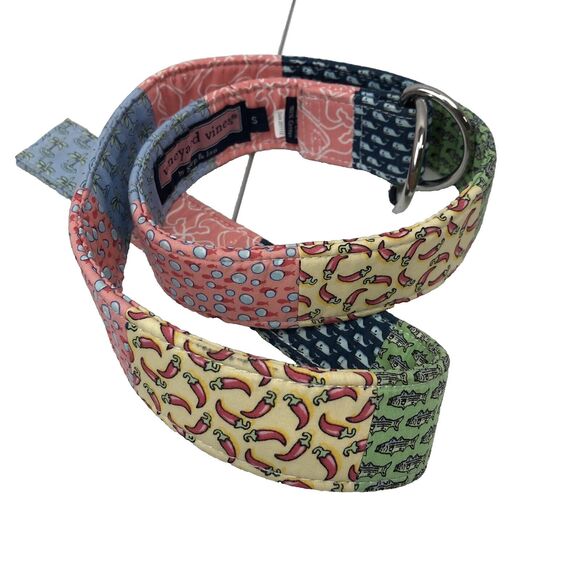 Vineyard Vines Preppy Patchwork D-Ring Belt Small Palm Tree Whale Hot Peppers - Picture 1 of 8
